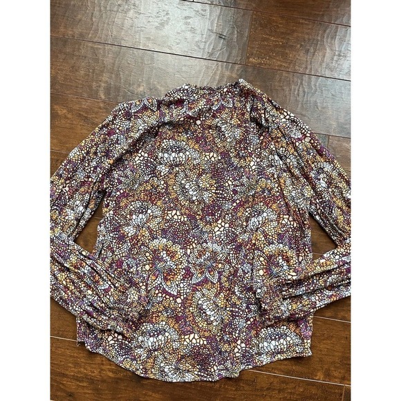 Maeve Anthropologie Mosaic Kaleidoscope Blouse V-Neck Long Sleeve Multicolor M - Picture 5 of 5
